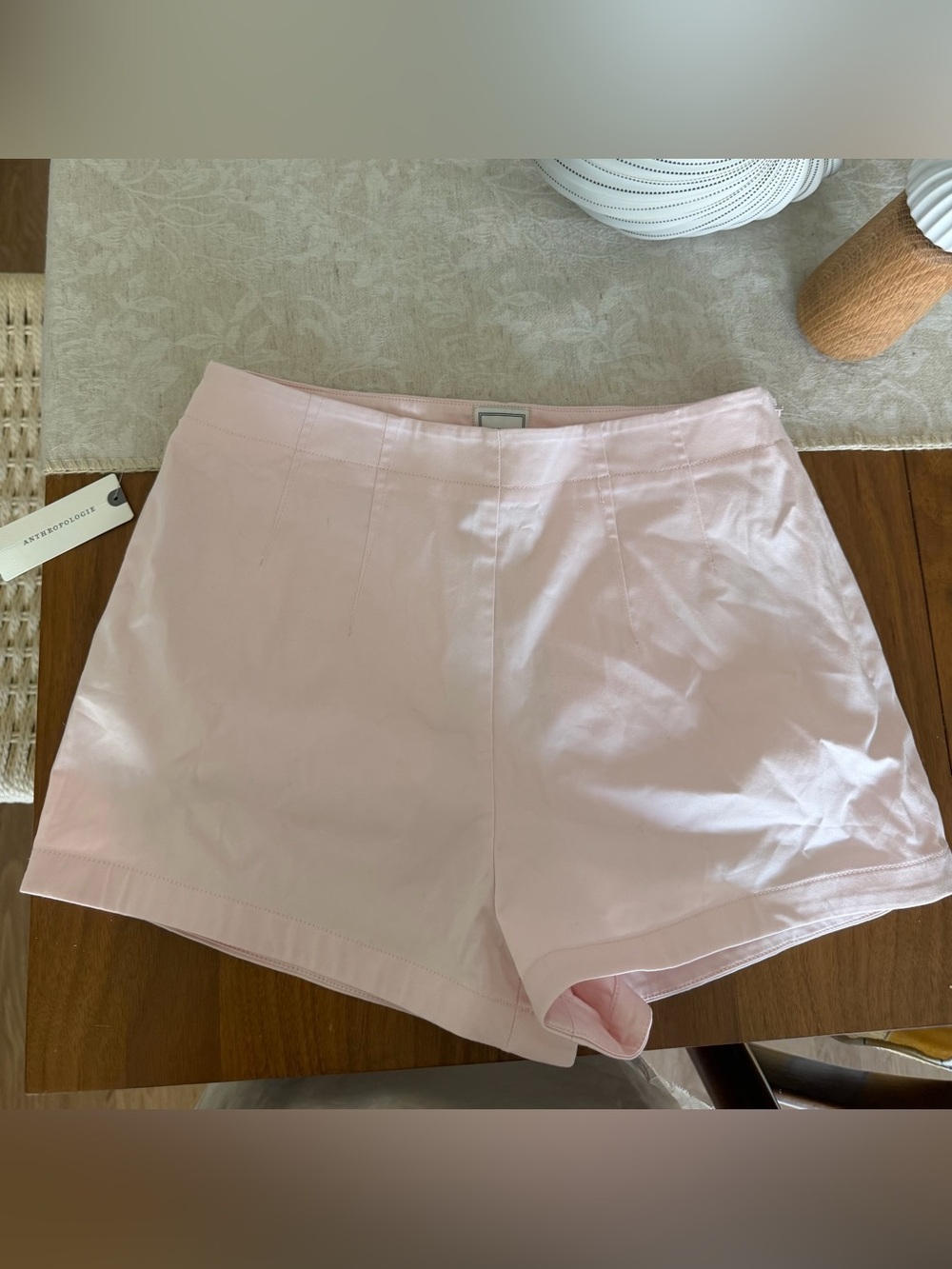 Anthropologie Pale Pink High-Waist Cotton Swing Shorts - Picture 4 of 8